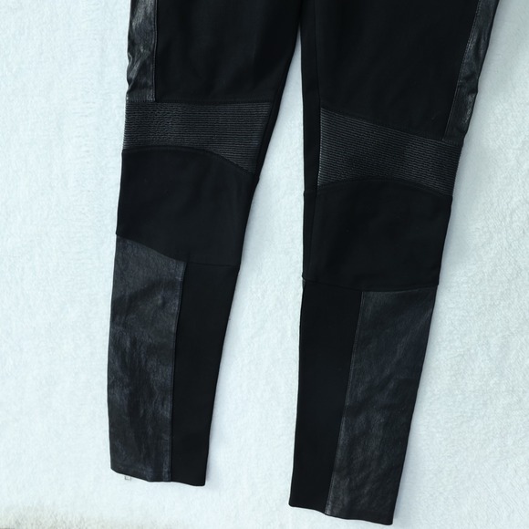 AllSaints Lindsell Biker Pants Women's 29 Black Leather Trim Ankle Zip Skinny - Picture 5 of 13